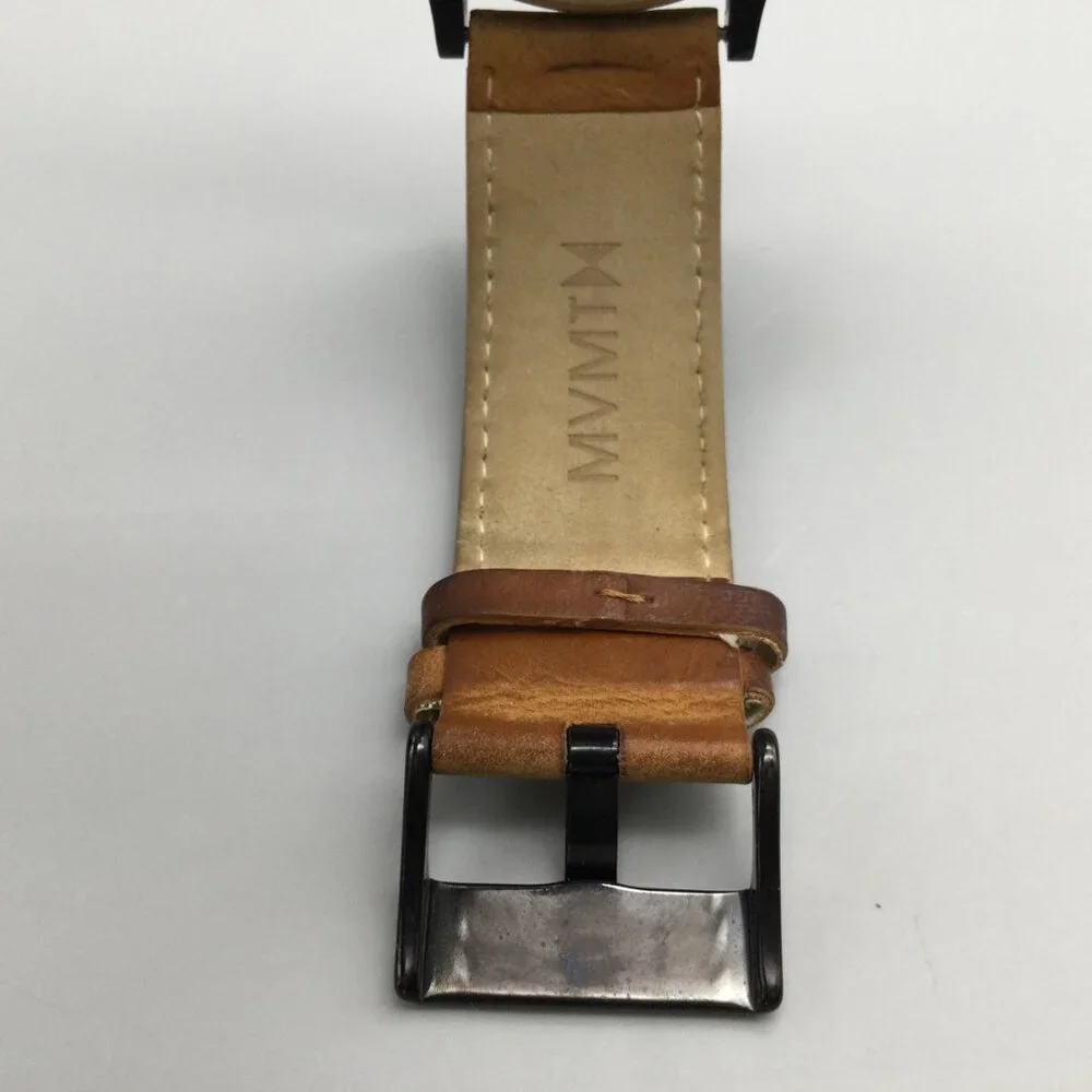 MVMT Classic Watch Men 45mm Black Date Brown Leather Band New Battery